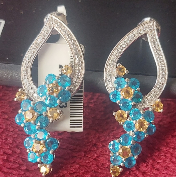 STS Apatite and citrine with zircon accent sterling earrings - Picture 5 of 10